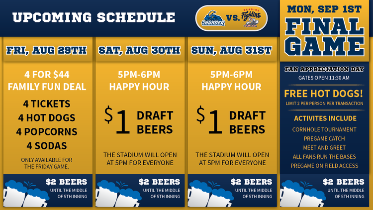Trenton Thunder upcoming schedule screen