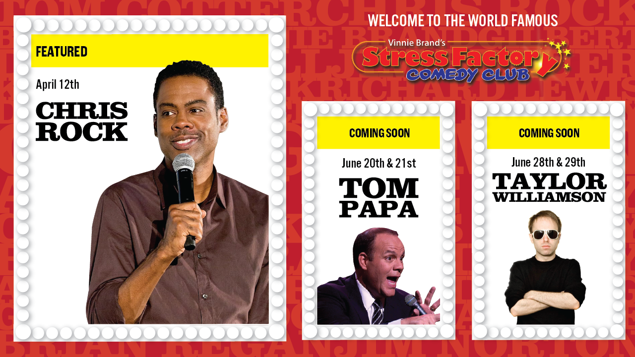 Stress Factory Comedy Club signage design