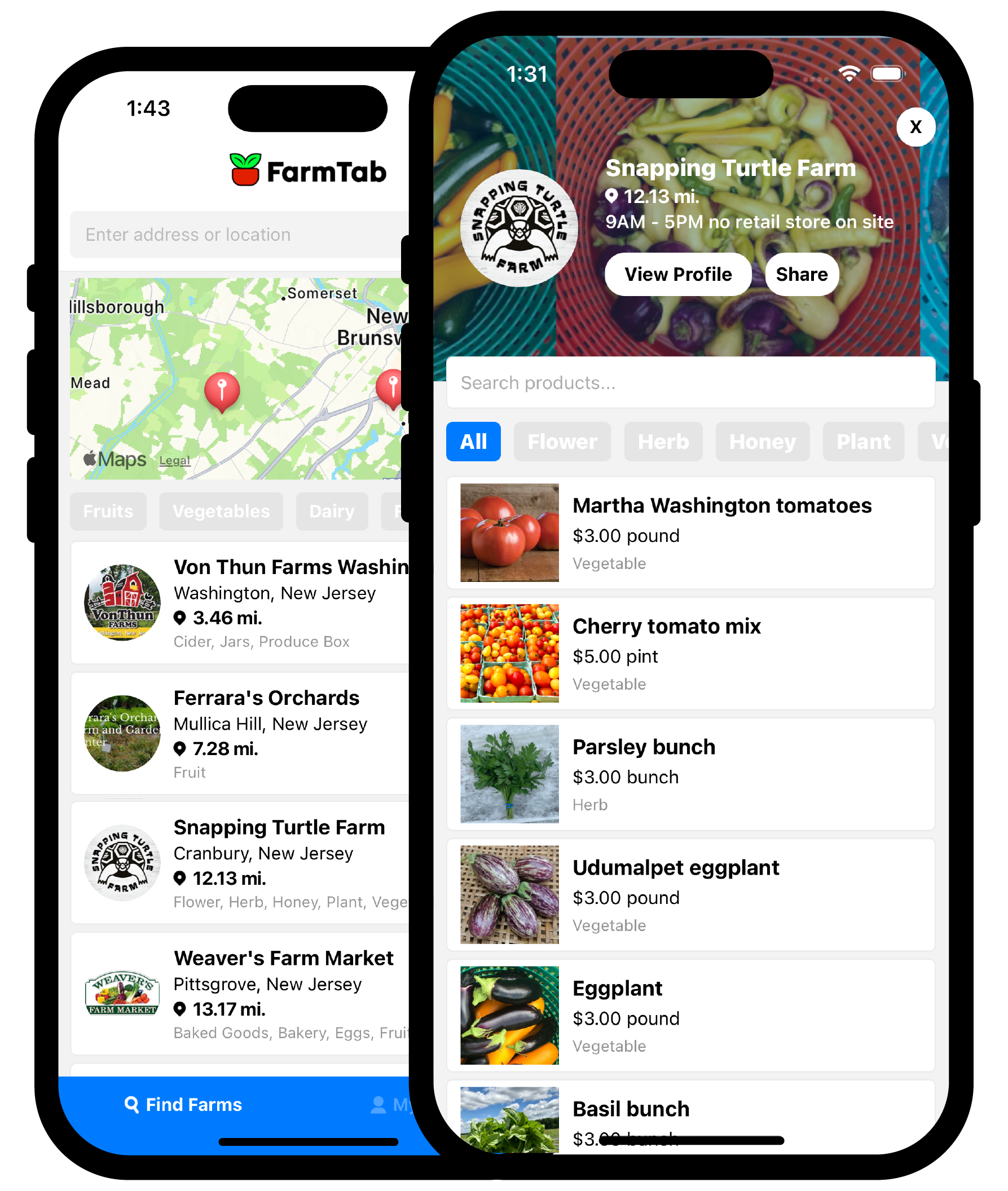 FarmTab Shop Local Farms app screen